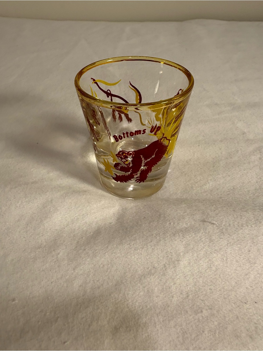 Vintage 'Bottoms Up' Monkey Shot Glass with Yellow Trim